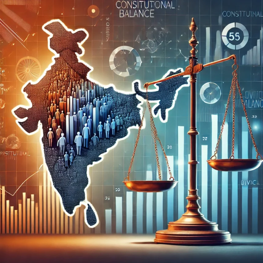 constitutional governance, civic balance, demographic analysis, India map, electoral trends, data visualization, political study, justice scale, social dynamics, policy discussion, स्थानीय जनसंख्या बदलाव विश्लेषण