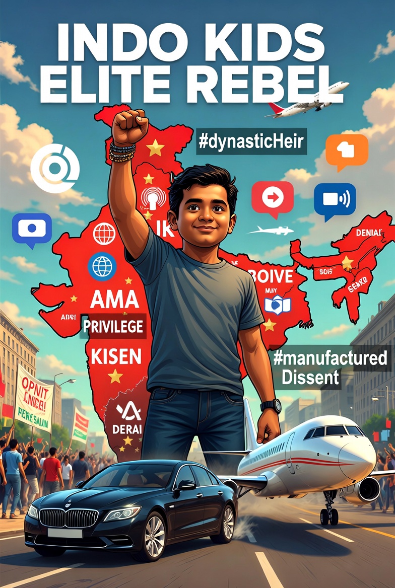 Indo Kits 2 HinduinfoPedia Indo Kids Elite Rebels, zero-risk activism, dynastic heirs, manufactured dissent, privilege rebellion, Indian politics, rebranded rebels, elite activism, political nepotism, designer revolution, Hindu Infopedia, NDA effect, Nepal contrast, credential laundering, victim narrative