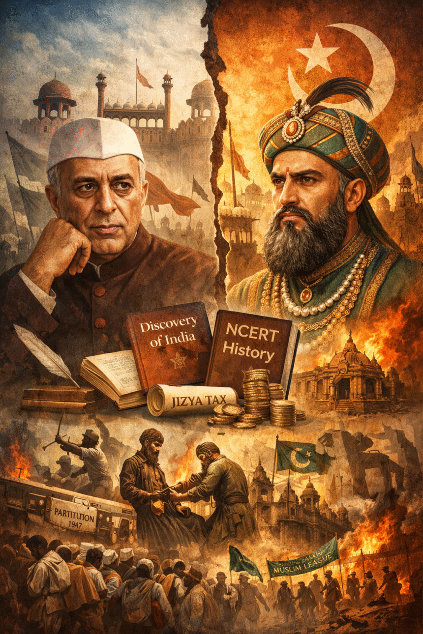 Nehru 5B Hinduinfopedia Jawaharlal Nehru, Aurangzeb, Mughal Empire, Discovery of India, NCERT History, Jizya Tax, Temple Destruction, Partition 1947, Muslim League, Indian Historiography, Political Narrative, Historical Debate, Hindu History, Islamic Rule, Ideological Conflict