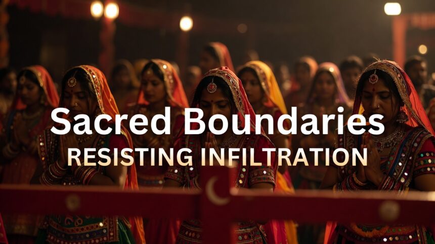Hindu worship, sacred boundaries, religious observance, Navratri ritual, devotional gathering, cultural preservation, women in worship, temple traditions, spiritual discipline, faith and identity