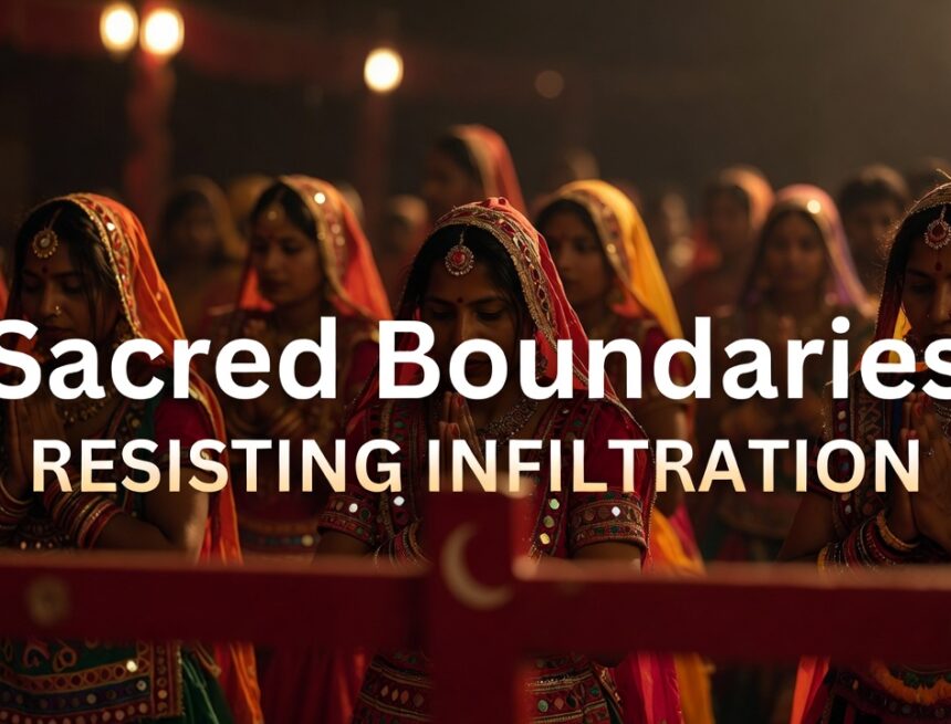 Hindu worship, sacred boundaries, religious observance, Navratri ritual, devotional gathering, cultural preservation, women in worship, temple traditions, spiritual discipline, faith and identity