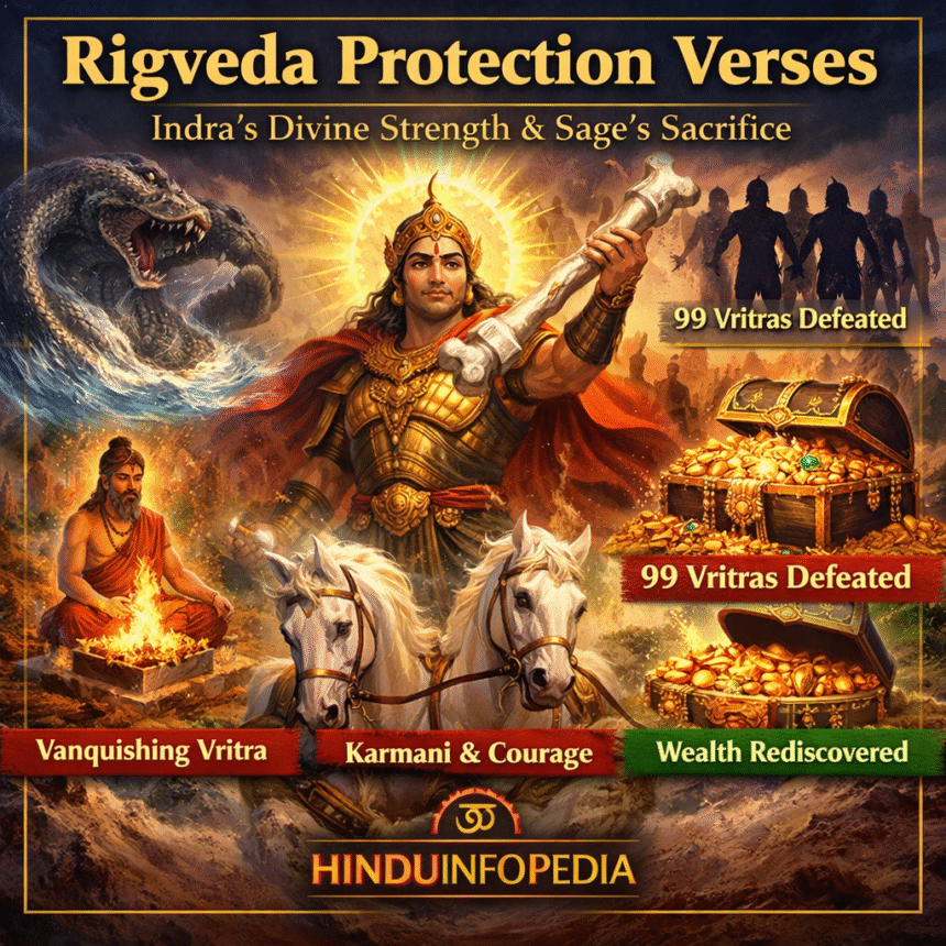 Rigveda, Indra, Vedic protection verses, Vritra, Dadhyach, Vedic mythology, thunderbolt weapon, Vedic warrior, Hindu scriptures, Vedic symbolism, dharmic protection, HinduinfoPedia