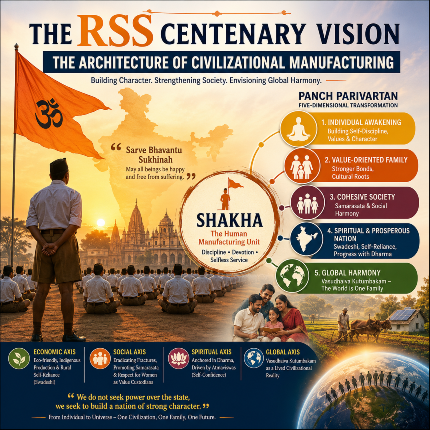 RSS Ambitab Bachchan Summary RSS, RSS Centenary, RSS Vision, Civilizational Manufacturing, Character Building, Character Excellence, Human Manufacturing, Shakha, Panch Parivartan, Social Transformation, Dharma, Hindu Philosophy, Hindu Civilization, Cultural Revival, National Character, Social Harmony, Samarasata, Swadeshi, Atmaviswas, Sarve Bhavantu Sukhinah, Vasudhaiva Kutumbakam, Nation Building, Community Development, Bharat, Indian Culture, Value Based Society, Civilizational Renewal, RSS Ideology, Hindu Thought, Global Harmony